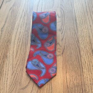 Ermenegildo Zegna Red Paisley Silk Tie with Blue Accents